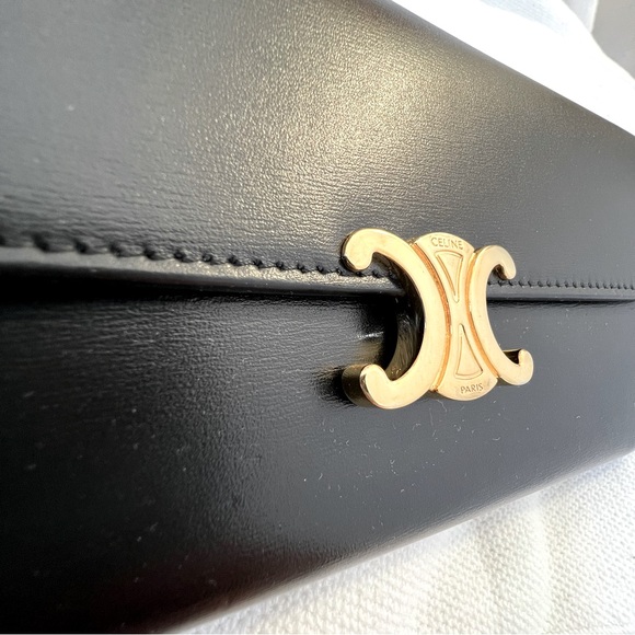 CELINE Triomphe Wallet Large in Shiny Black Calfskin Leather Authentic - Picture 5 of 6